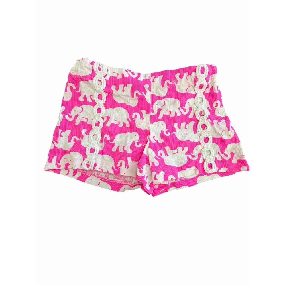 Lilly Pulitzer Girls Shorts Sz 8 Elephant Pattern Pink White 100% Cotton #FF7-1